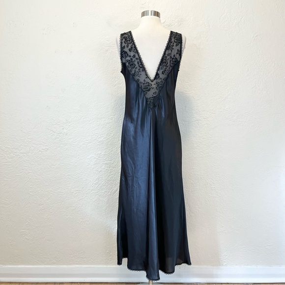 Vintage Slip Dress Black Satin Mesh Embroidered Goth Gothic Whimsigoth Small S - Picture 14 of 14